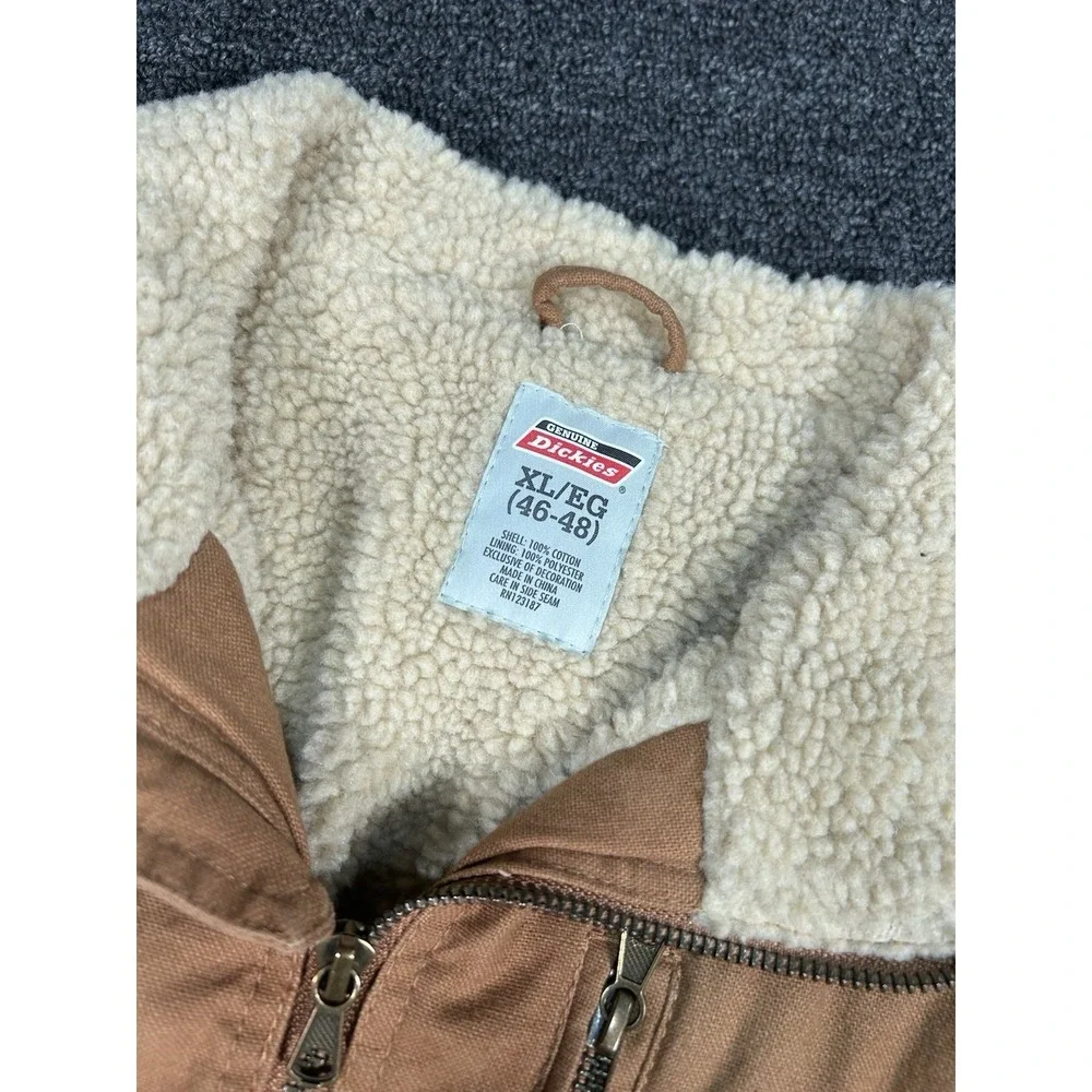 Dickies Duck Canvas Sherpa Lined Vest Men's XL Brown Full Zip Workwear‎ Pocket